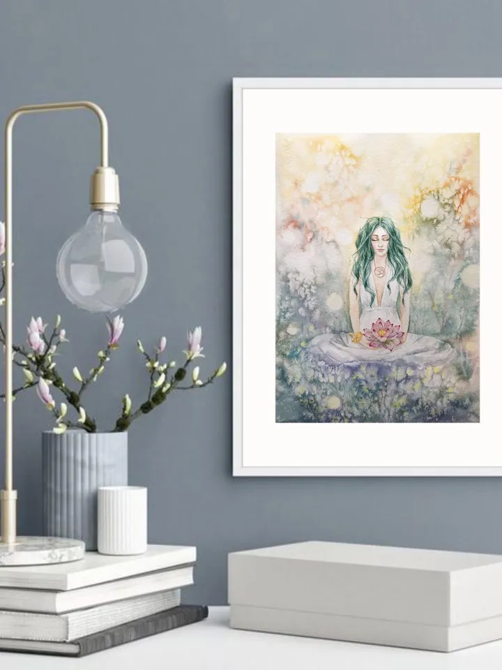 Spiritual Original Painting Meditation Painting Watercolor Woman Wall Art
