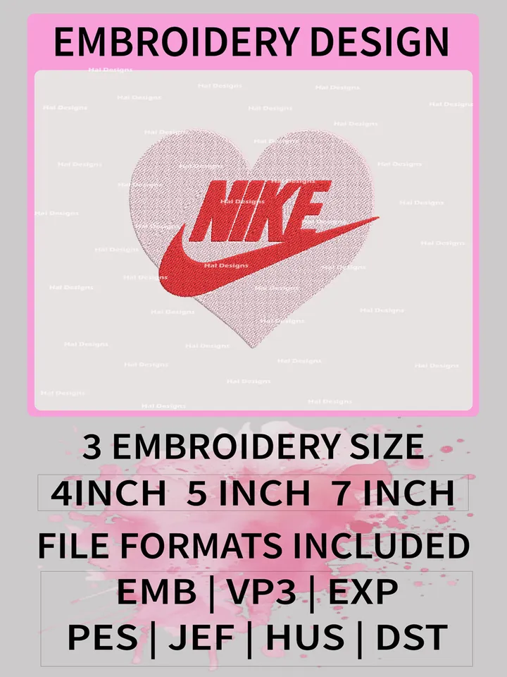 Nike x Heart Valentine Embroidery Designs, Love Machine Embroidery Design, Nike Embroidery Design, Embroidery Machin