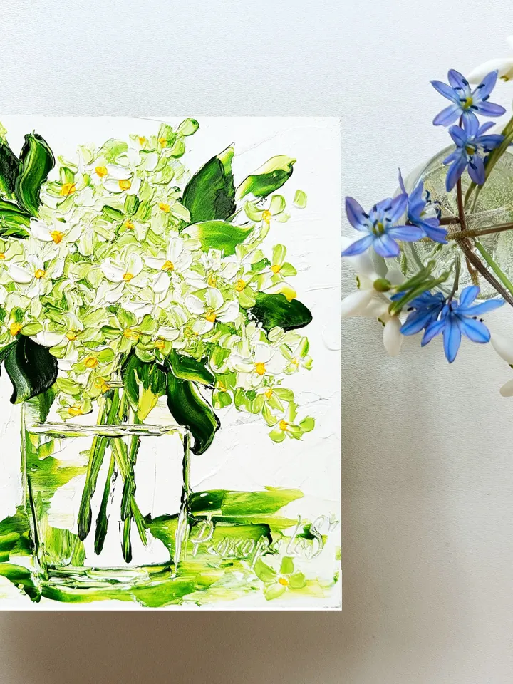 Lilac Floral Painting Monochrome Original Art Impasto Oil Painting Lilac Flower Small Wall Art by ArtProkopaloSv