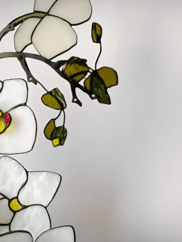 Stained Glass of Snow White Orchids, Snow White Orchid Stained Glass, Stained Glass Artwork: Snow White Orchids, Snow White Orchid Glass Artwork, Snow White Orchid Stained Glass Design, Snow White Orchids in Stained Glass