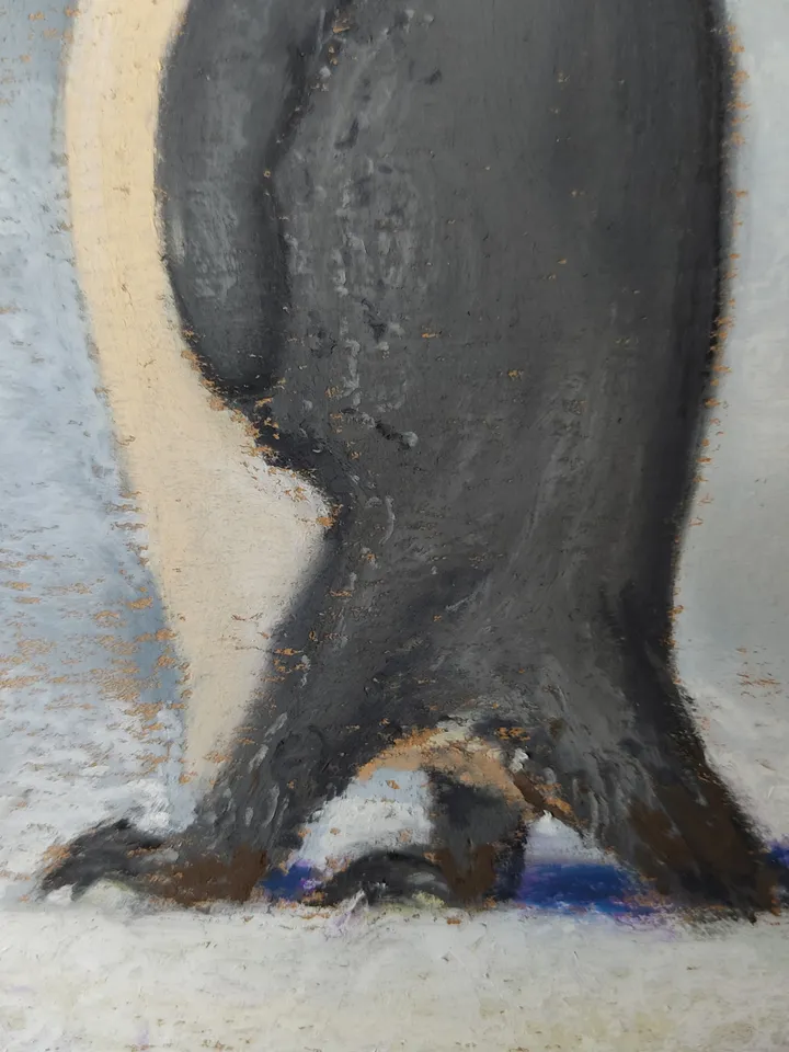 Penguin. Original oil pastel painting.