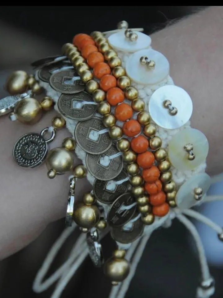 Boho Hippie Coachella Pearl Chinese Coin Bracelet | Macrame crochet tie bracelet | Bohemian Jewerly | shell bracelet bali crochet bohemian
