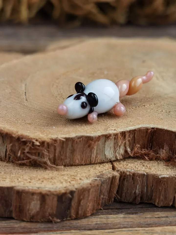 Opossum figurine Rat gifts Pet mouse Rat toy Glass opossum art Mouse miniature Dollhouse miniature Miniature animals Tiny glass possum
