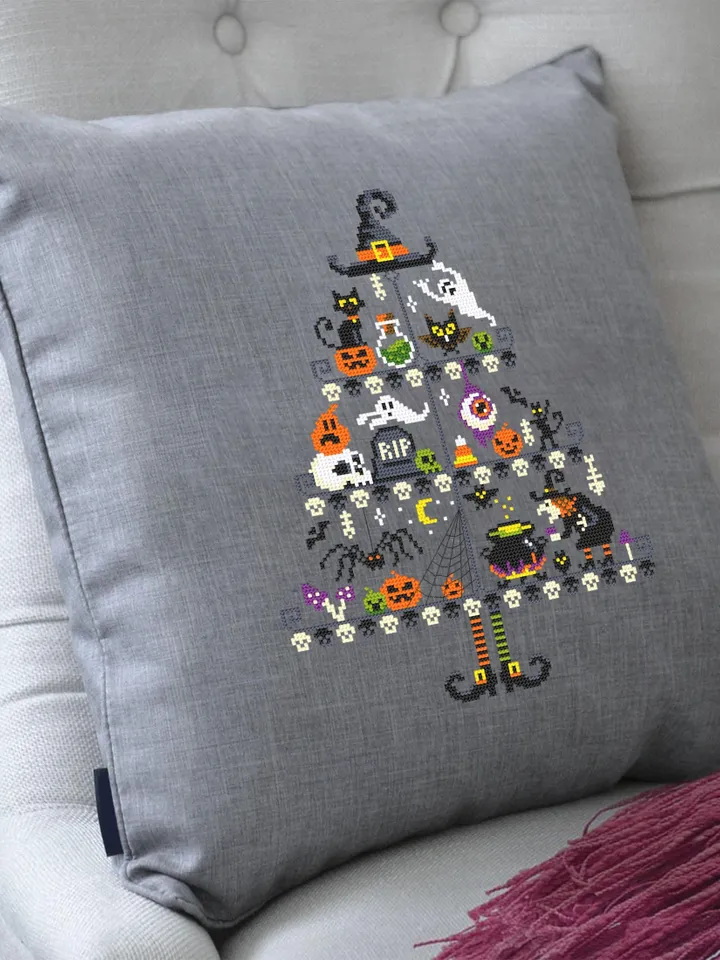 Halloween Christmas tree cross stitch pattern PDF download Witch cross stitch chart, Halloween pattern digital PDF Scary Christmas gift #H70