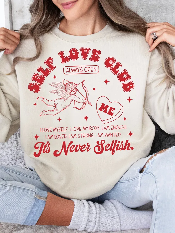 Self-Love Club SVG PNG File, Retro Character Svg, Trendy Y2K Aesthetic Mental Health Design cupid png, xoxo cut file, trendy vday tshirt png