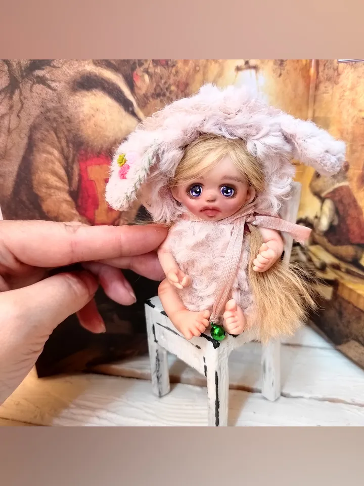 Teddydoll sheep. Miniature doll.