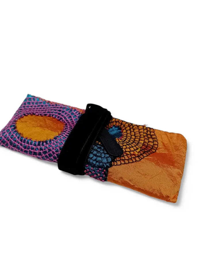 Pencil case with embroidery in Japanese boro style.