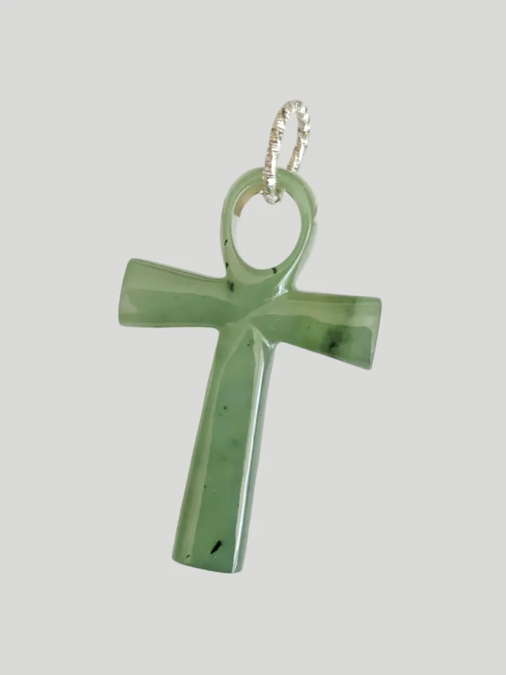 Green jade Ankh Egyptian cross pendant spiritual jewelry key to eternal life.