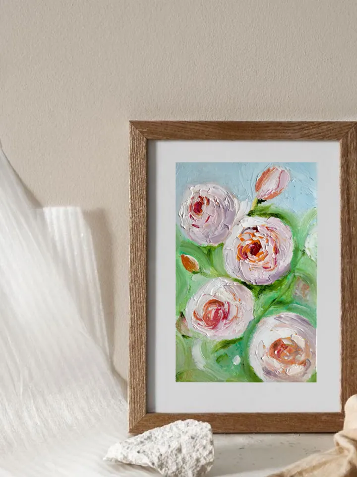 Peonies flowers original oil painting hand painted modern impasto painting wall art 6x9 inches
