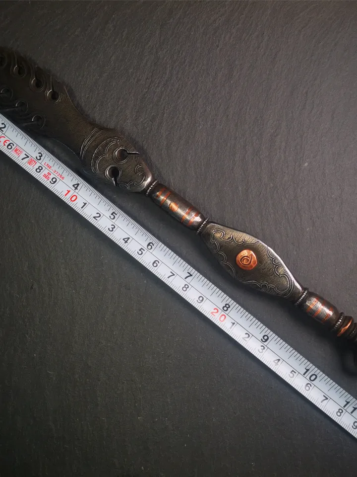 Gandhanra Handmade Tibetan Buddhist Ritual Implement - Dorje Phurba, Unique Manjusri Sword,Made of Cold Iron inlaid Copper, 12"