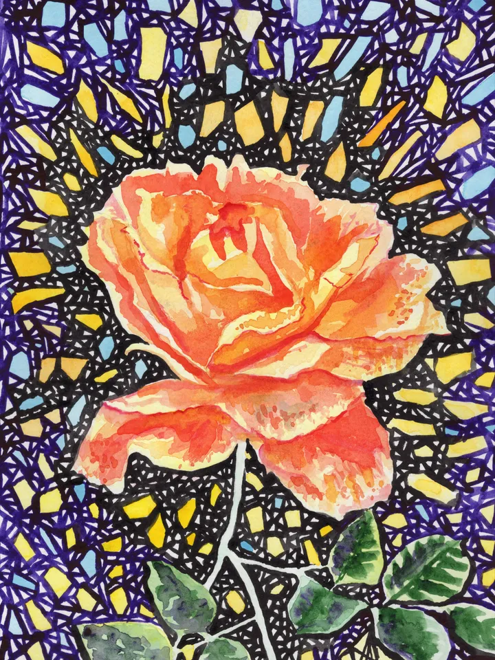 Yellow-orange rose. Original author's watercolor painting.