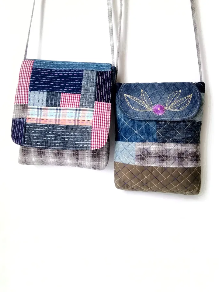 Handmade Denim Shoulder Hand Embroidered Bags for Women - Patchwork Crossbody Handbags: Unique Fabric Purses Handcrafted. FREE SHIPPING!
