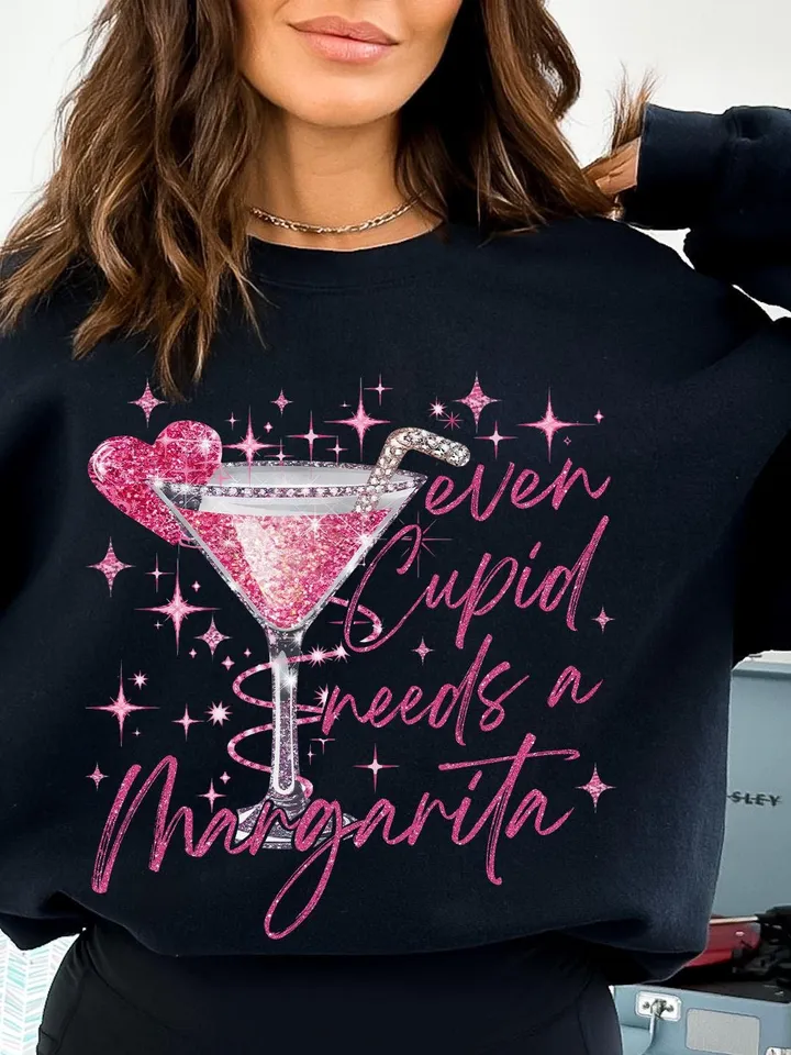 Even Cupid Need A Margarita Retro valentine png, Glitter Coquette Trendy Valentine Png Sublimation, Disco Ball, Funny Vday png Trendy png,