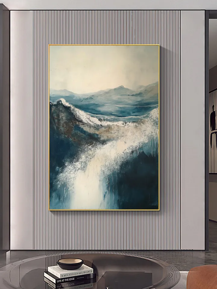 Original Grey Sea Oil Painting On Canvas, Abstract Waves Painting, Large Wall Art, Bedroom Living room Wall Decor, Custom Painting, Home Art