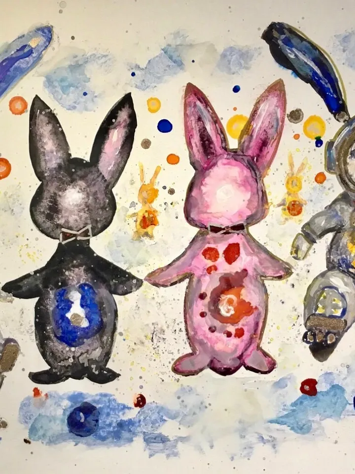 Cosmic bunnies Toddler Short Sleeve Tee made with my original mix media painting