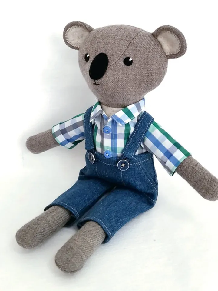 Gray koala boy, handmade plush doll, stuffed koala toy, fabric soft doll