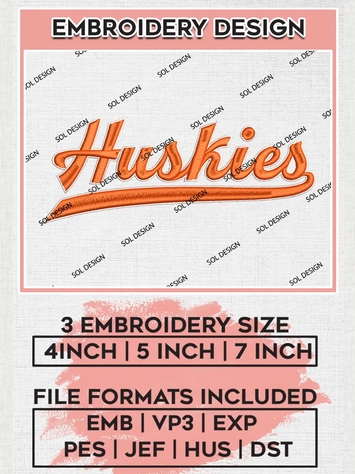 NCAA Huskies Team Writing Logo Embroidery Design Files, NCAA Houston Christian Huskies Machine Embroidery, NCAA Teams, 3 sizes, NCAA Machine embroidery designs, Digital Download