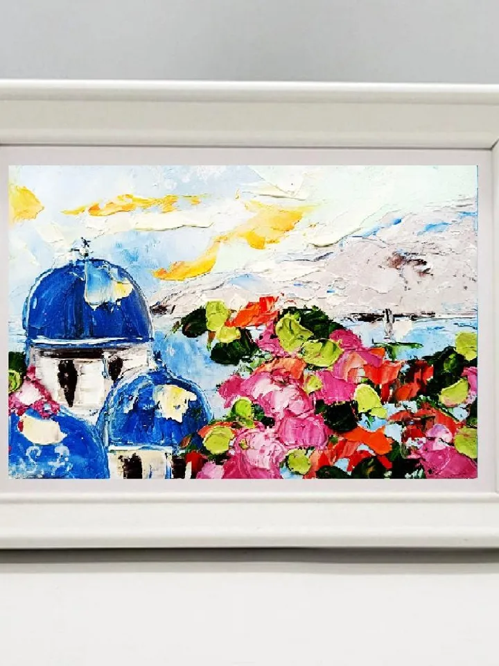 Santorini Painting Greece Original Art Impasto Oil painting 6x4 Greece Wall Art Greece Painting Greek Art Small Painting by ArtProkopaloSv