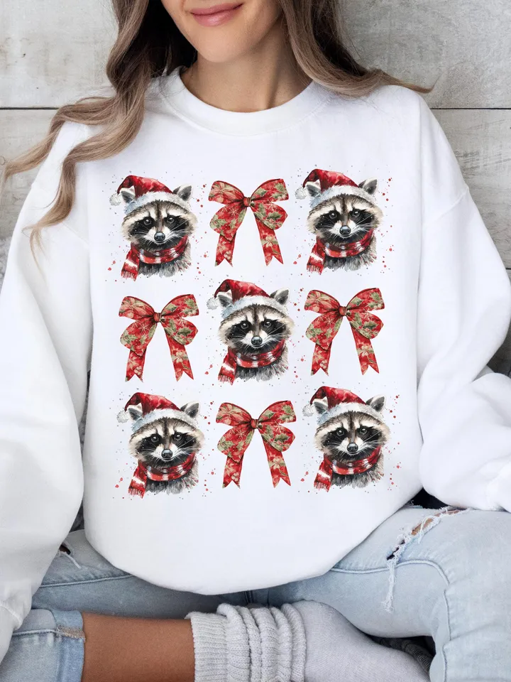 Feral Girl Christmas Png, Christmas Coquette Bow Png, Christmas Png, Feral Png, Vintage Christmas Png, Retro Christmas Png, Racoon Png