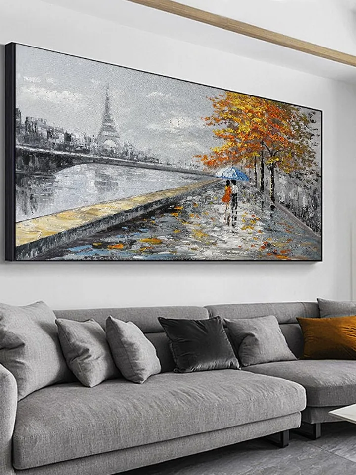 Paris Painting on Canvas, Original Art, Eiffel Tower Painting, Large Wall Art Abstract Art, Landscape, Cityscape Painting, Living Room Décor