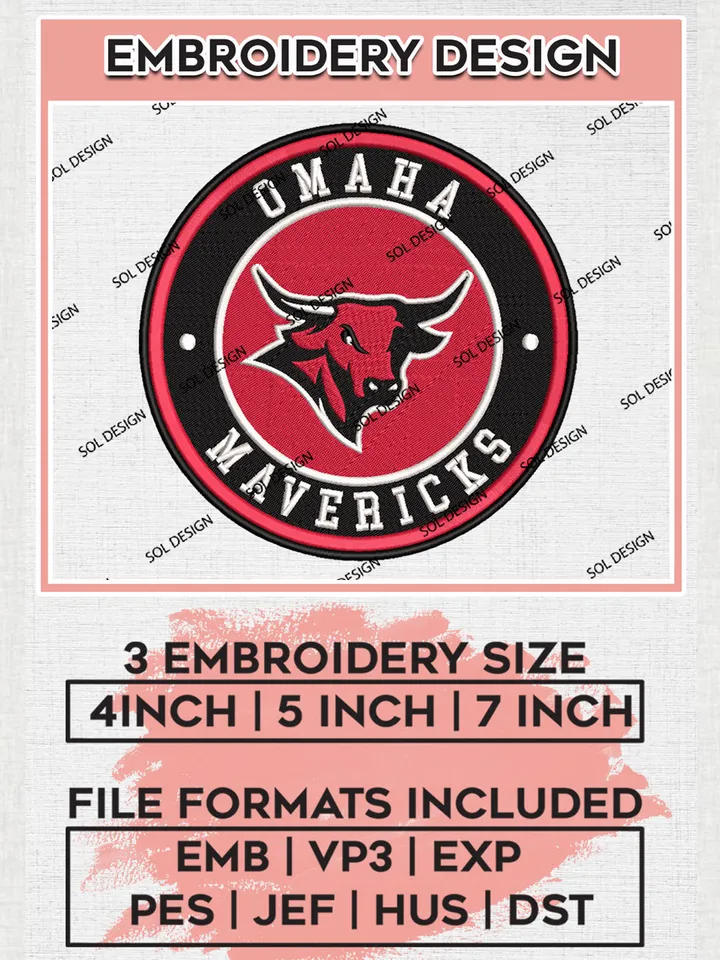 NCAA Omaha Mavericks Round Logo Embroidery, NCAA Omaha Mavericks Logo Embroidery files, NCAA Teams, Machine embroidery designs, Digital Download