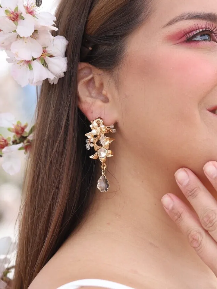 Boho Wedding Earrings, Gold Bridal Earrings Drop, Leaf Wedding Earrings for brides, Swarovski Wedding Jewelry Set, Jewellery, Accessories