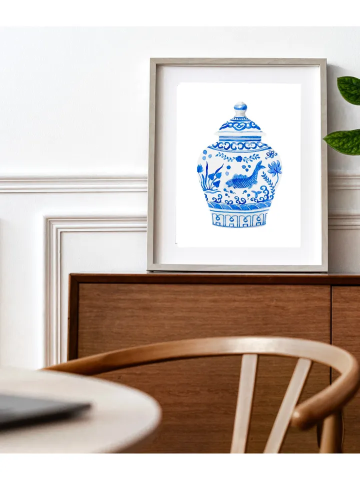 Chinoiserie Wall Art  Traditional Chinese Blue and White Porcelain Vases Giclee Wall Art Room Decoration Home Decor Gift Idea Vintage Poster