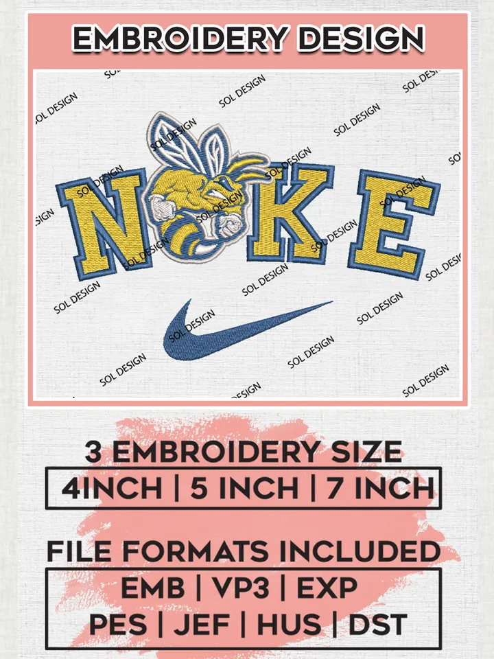 Ni.kee Allen Yellow Jackets Team Logo Embroidery Design Files, NCAA Allen Yellow Jackets Machine Embroidery, NCAA Teams, 3 sizes, NCAA Machine embroidery designs, Digital Download