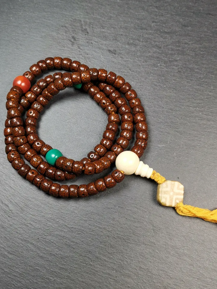 Gandhanra Old Tibetan Mala, 108 Lotus Seed Prayer Beads Necklace,30"