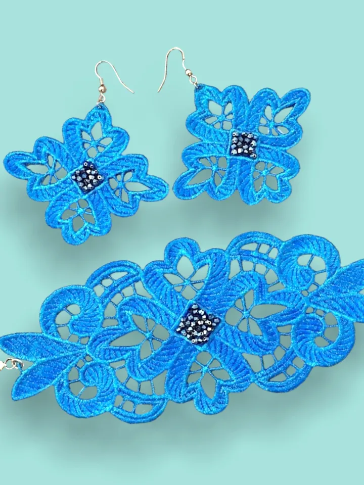 Free Standing Lace Braselet and Earrings set machine embroidery design FSL pattern digital embroidery design jewerly embroidery motif