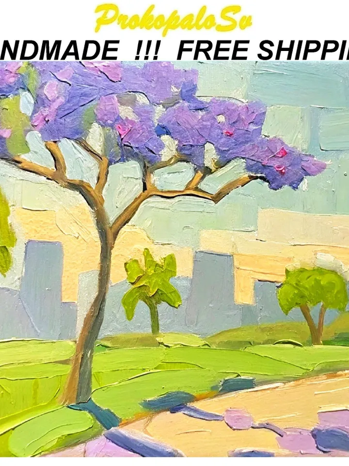 Jacaranda Oil Painting Impasto Los Angeles Original Art California Plein Air Small Artwork Gift by ArtProkopaloSv