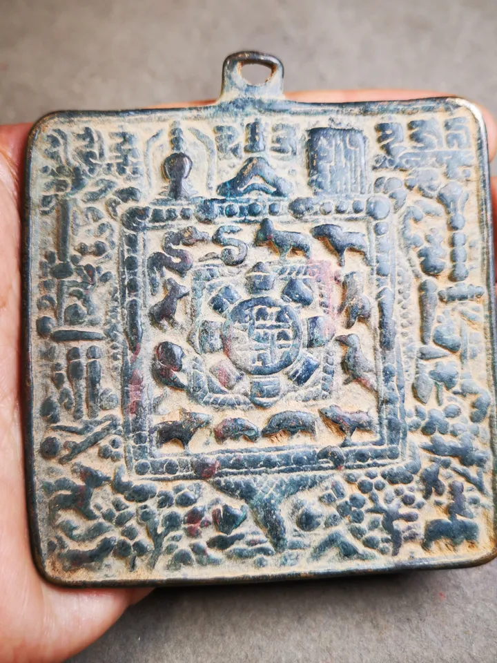 Gandhanra Tibetan Buddhist Amulet,Melong Mirror Wall Hanging, Calendar Badge,SIPAHO(srid pa ho),Unique Square Pattern