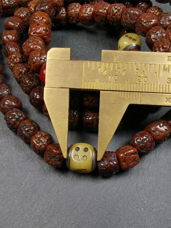 Gandhanra 108 Tibetan Rudraksha Beads Mala,Prayer Beads Necklace,Rosary Beads for Meditation,Diameter 0.35", Circumference 35"