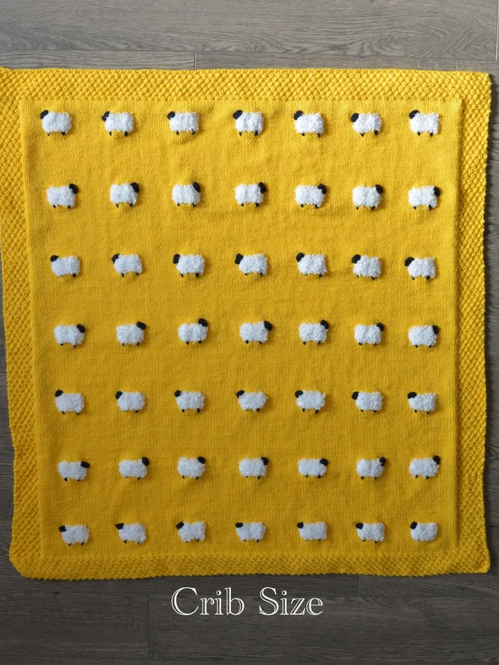Reversible Sheep Baby Blanket, Handknit, Fuzzy Sheep, Flannel on Reverse (Optional) 3 Sizes