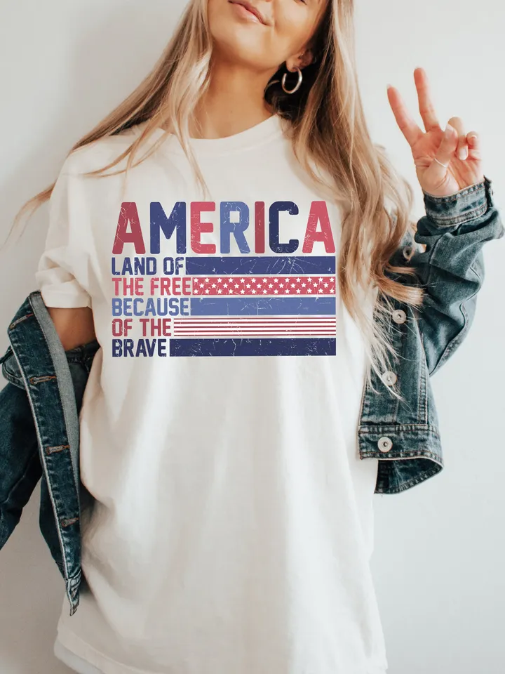 Retro America Png Svg, Land of The Free Because of the Brave ,4th Of July Sublimation PNG, America Png, Patriotic Png,USA Png, American