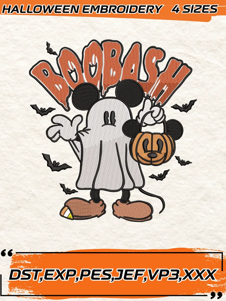 Mouse Ghost Pumpkin Bat Spooky Halloween Embroidery, Disney Mickey Boo Bash Halloween Embroidery,4 Sizes, Digital Download