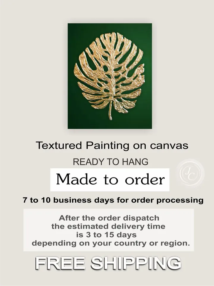 Gold Monstera Leaf Wall Art Green and Gold Abstract Painting Original artwork Modern wall decor