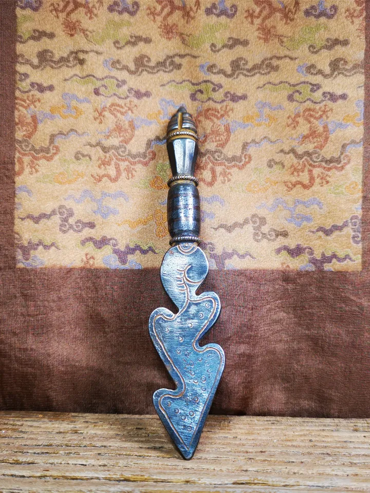 Gandhanra Handmade Tibetan Buddhist Ritual Implement - Kila - Snake Spear, Made of Cold Iron inlaid with Copper,5.5"