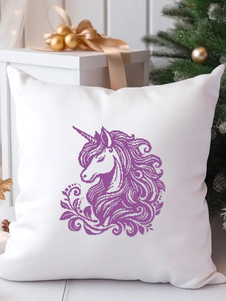 Unicorn cross stitch pattern PDF download Simple monochrome cross stitch chart, Cute unicorn pattern digital PDF, Beginner cross stitch #K49