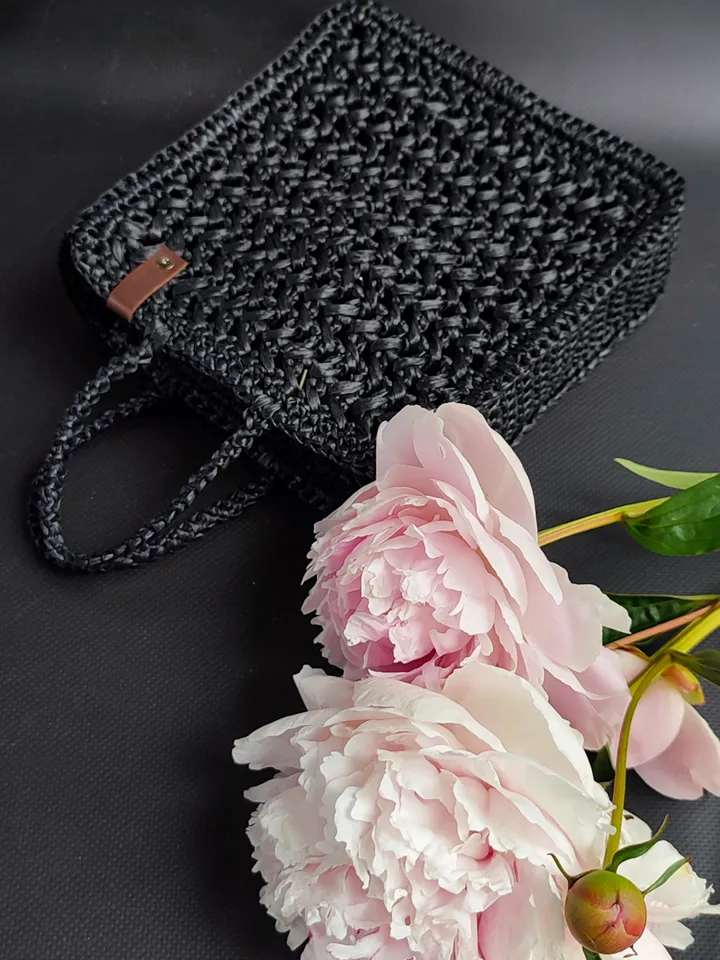 Black Handmade Raffia Crochet Bag - Stylish Womens Accessory for Any Occasion