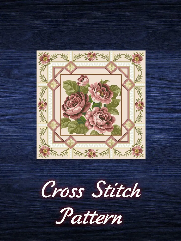 Antique Cross Stitch Pattern Cushion Victorian Roses Digital Download PDF