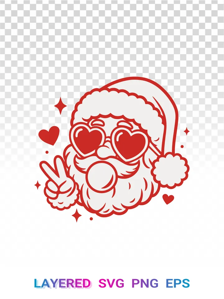 Santa Bubble Gum SVG, Hipster Christmas PNG, Peace Sign Cricut