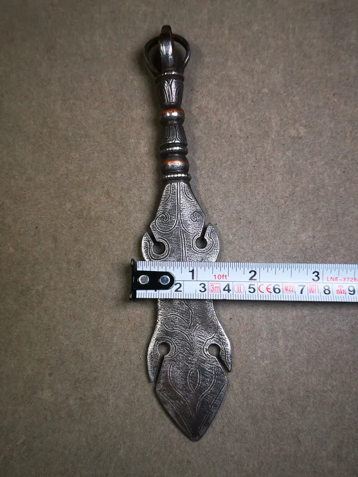 Gandhanra Tibetan Amulet Kila Dagger (Dorje Phurba),Dharma Ritual,Altar Tool,Made of Cold Iron inlaid with Copper