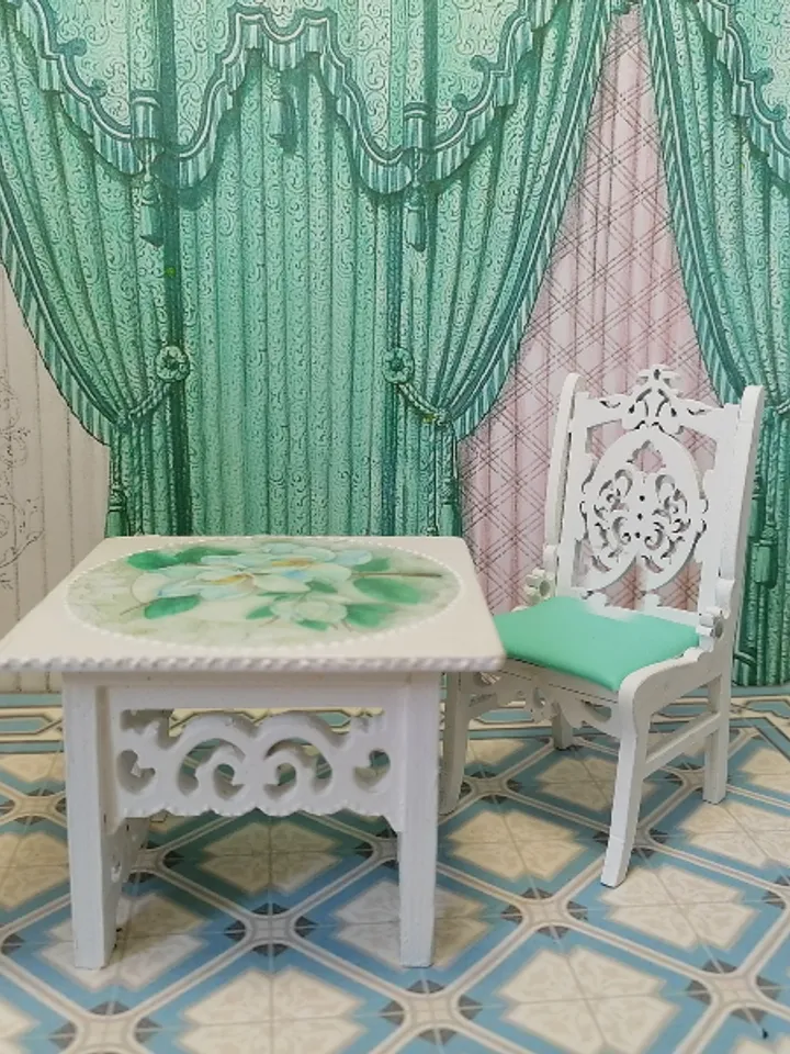 Table , chair. Puppet miniature.1:12 scale.