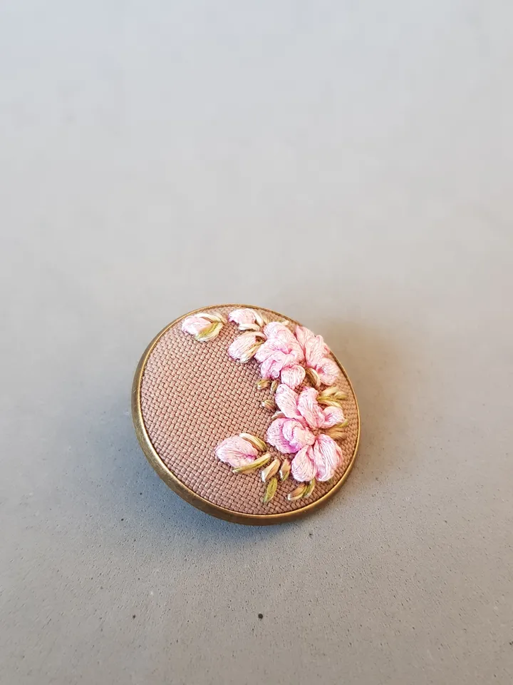 Ribbon embroidered brooch for her, hand embroidery jewelry