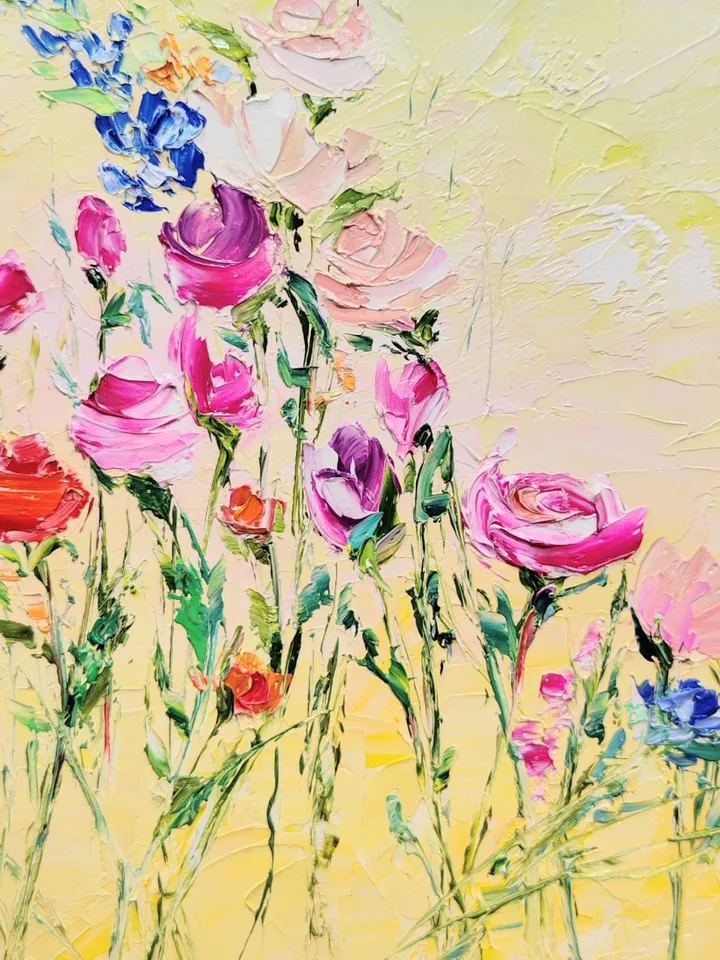 Painting Pink Roses Original Oil Painting Flowers Impasto Hand Painted 12" x 10" by Irina Prokofieva