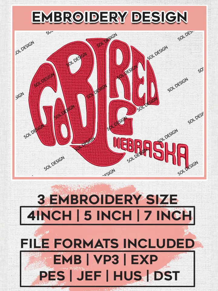 Go Big Red Nebraska Team Logo Embroidery Design Files, NCAA Nebraska Cornhuskers Machine Embroidery, NCAA Teams, 3 sizes, NCAA Machine embroidery designs, Digital Download