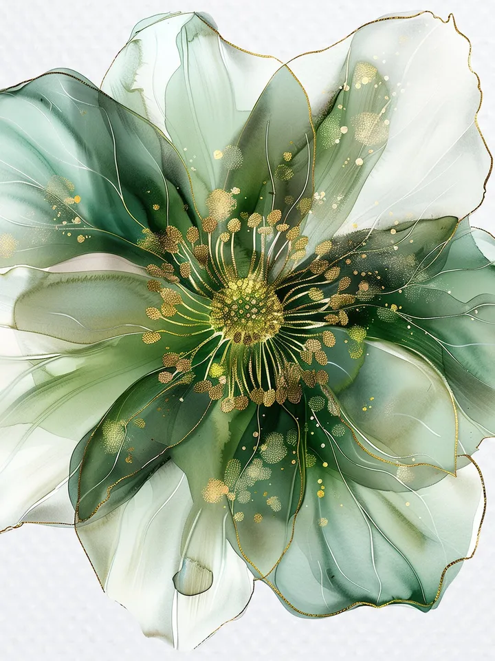 12 Abstract Flowers Clipart, Green Gold Flowers PNG, Lime Gold Flowers Print for sublimation, Printable Watercolor clipart, Digital download