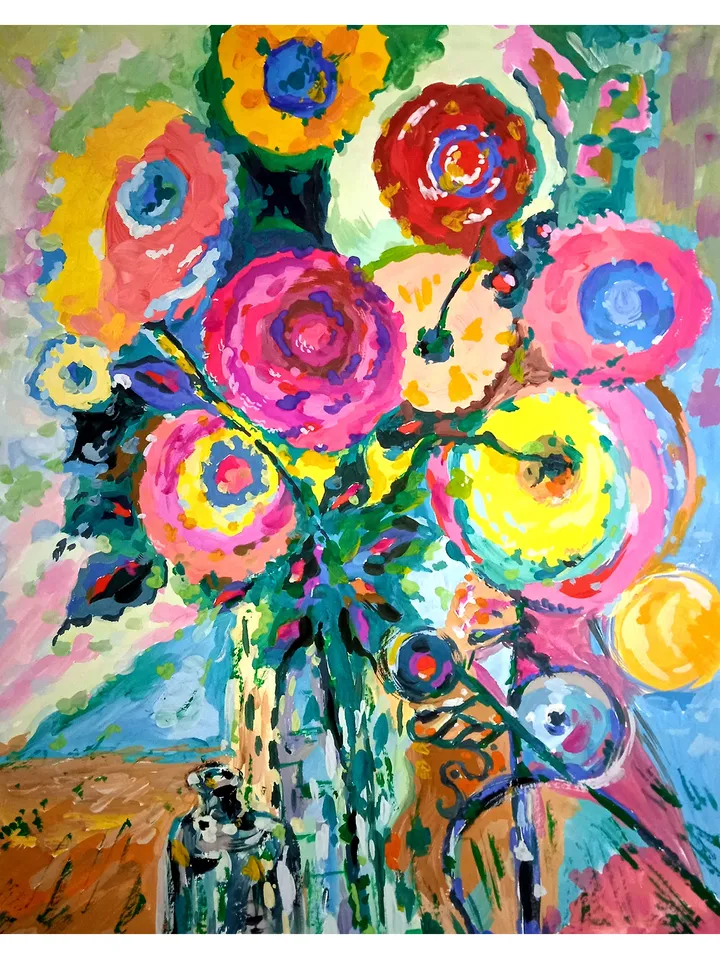 Kandinsky Style Painting Floral Abstract Original Art Flowers Wall Art Above Sofa Art Original Painting 15 by 12 by TatianaArtShop
