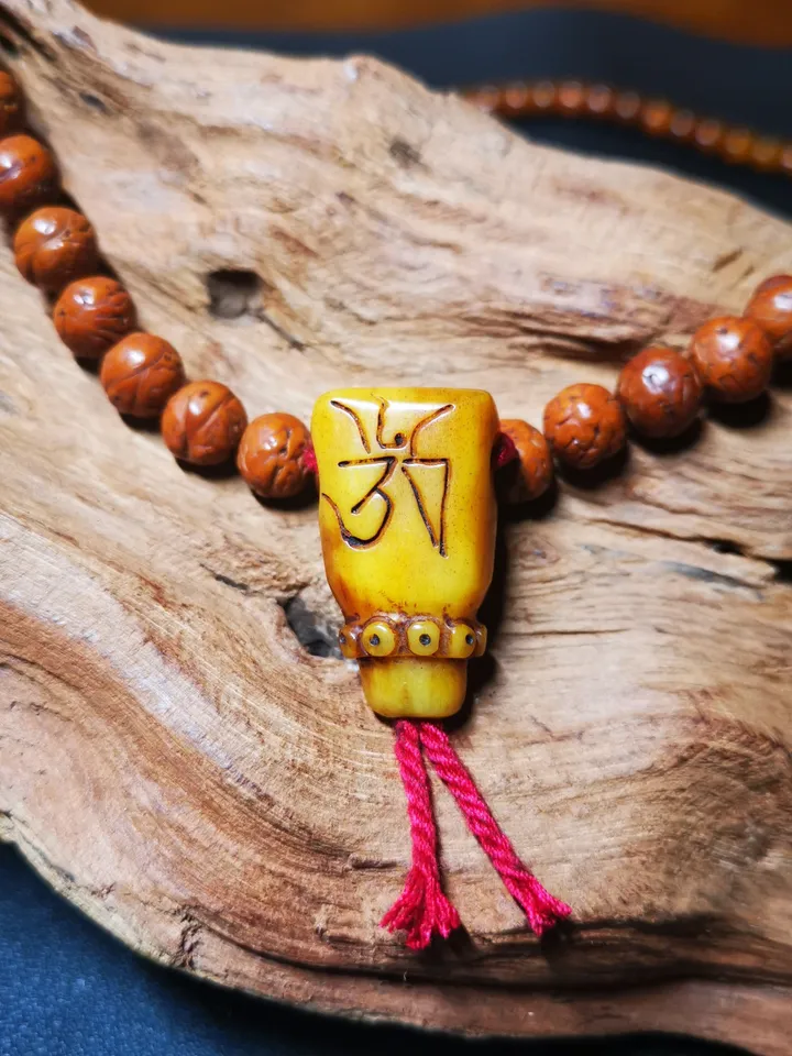 Gandhanra Tibetan Yak Bone Carved Guru Bead, T-drilled 3-Hole Prayer Bead,Connector Bead for Mala, Bead Accessories